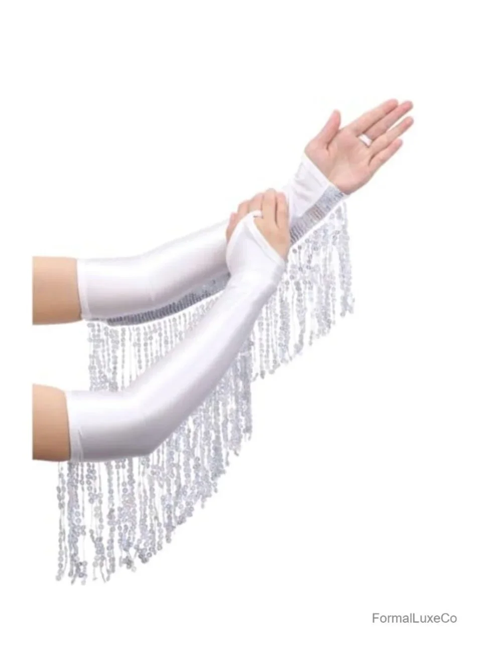 Long Fingerless Satin Gloves with Sequin Tassel for 1920s Costume & Cosplay
